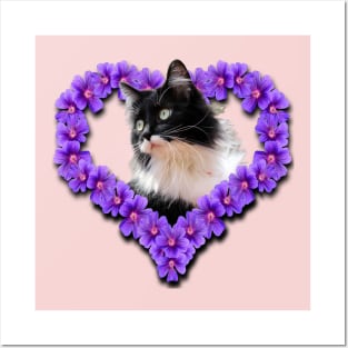 Floral cat nice t shirt purple flower Posters and Art